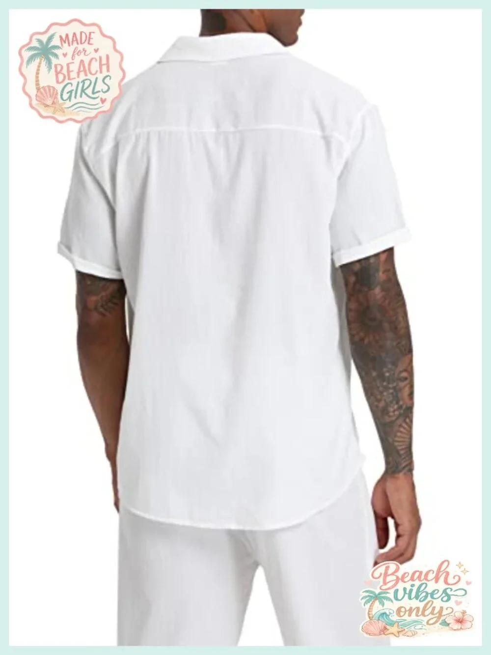 Men's Linen 2 Piece Outfit Set Short Sleeve Camp Shirt & Drawstring Pants